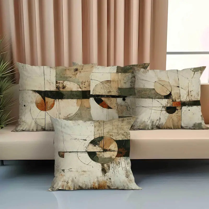 Abstract Throw Pillow Covers 4-Pack - Soft Flannel, 18x18, Washable
