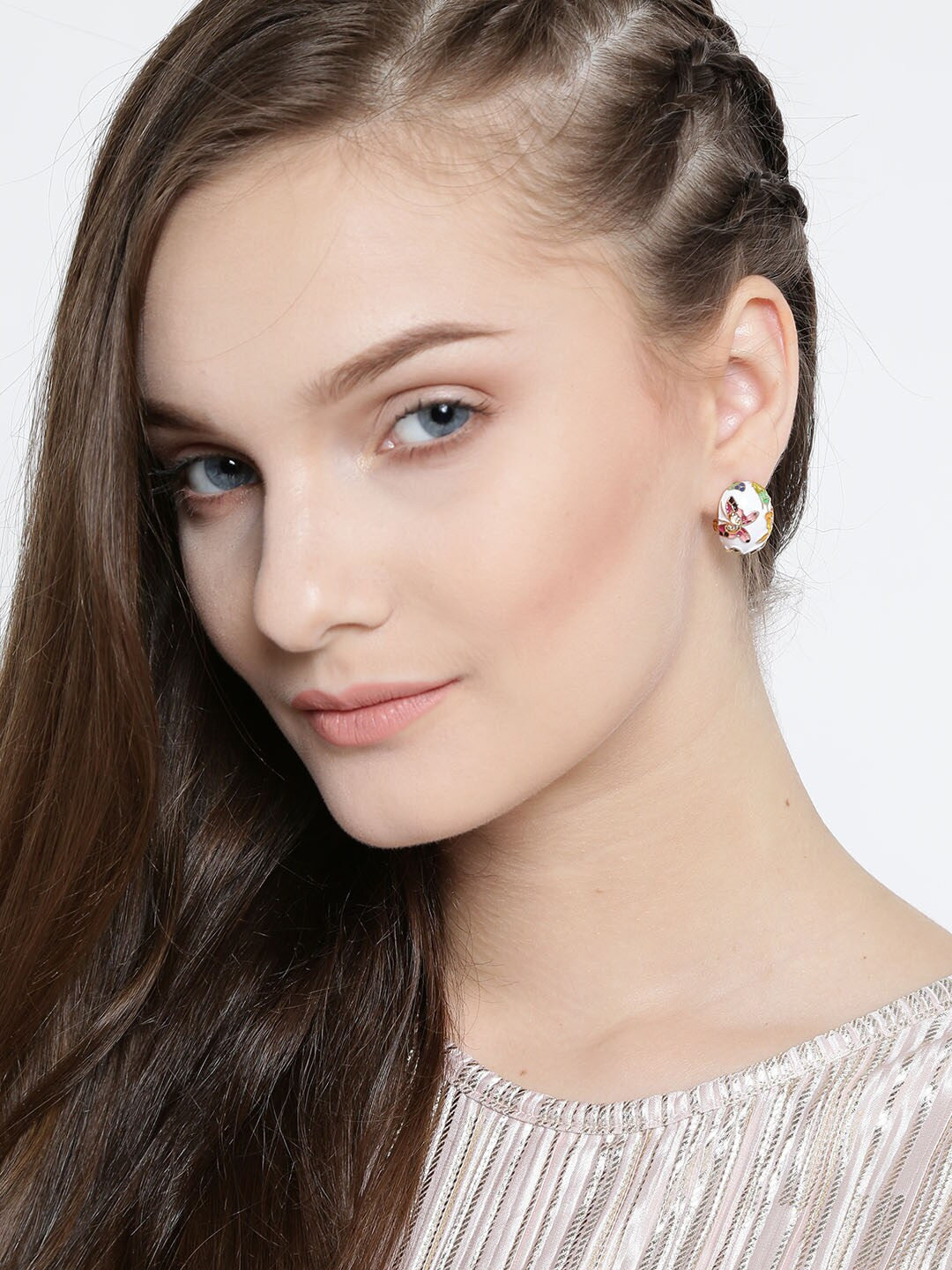 White Gold-Plated Textured Studs – Stud Earrings – Artificial Stones & Lever Back – 2cm