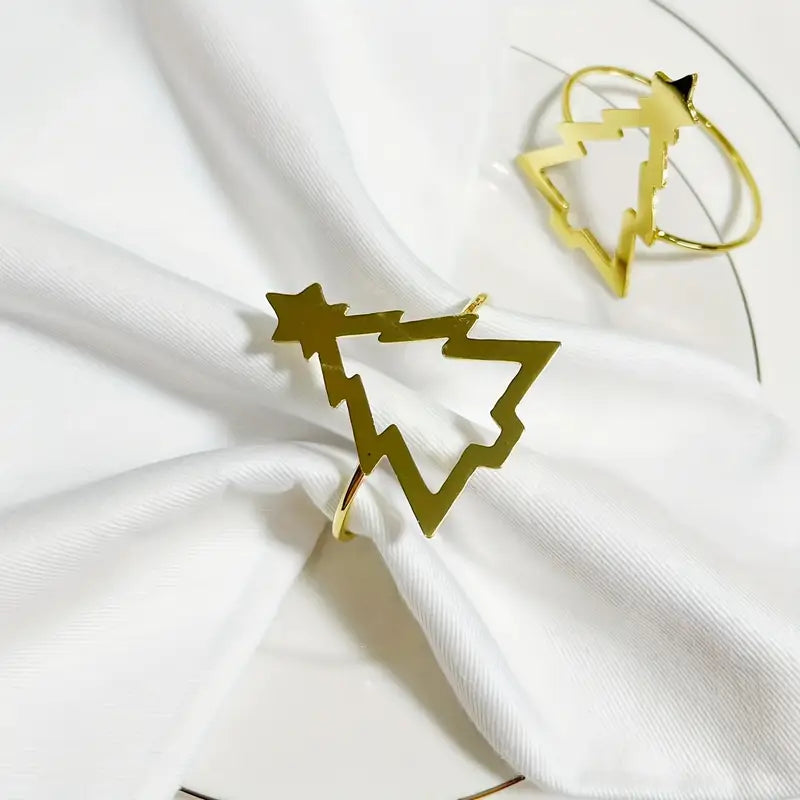 Christmas Napkin Rings - Gold/Silver - 6pc Metal Holiday Table Decor