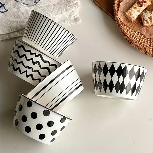 Black Ceramic Bowl Set - Modern Salad Rice Cereal Bowls (5pcs)