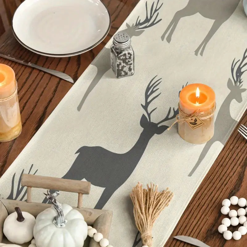Gray Deer Table Runner - Elegant, Soft, Easy Clean Dining Decor