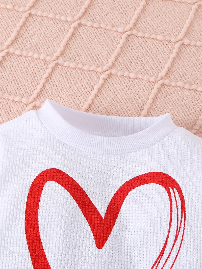 Heart Print Sweatshirt & Pants Set | 2-Piece Casual Sports Suit for Baby Girls