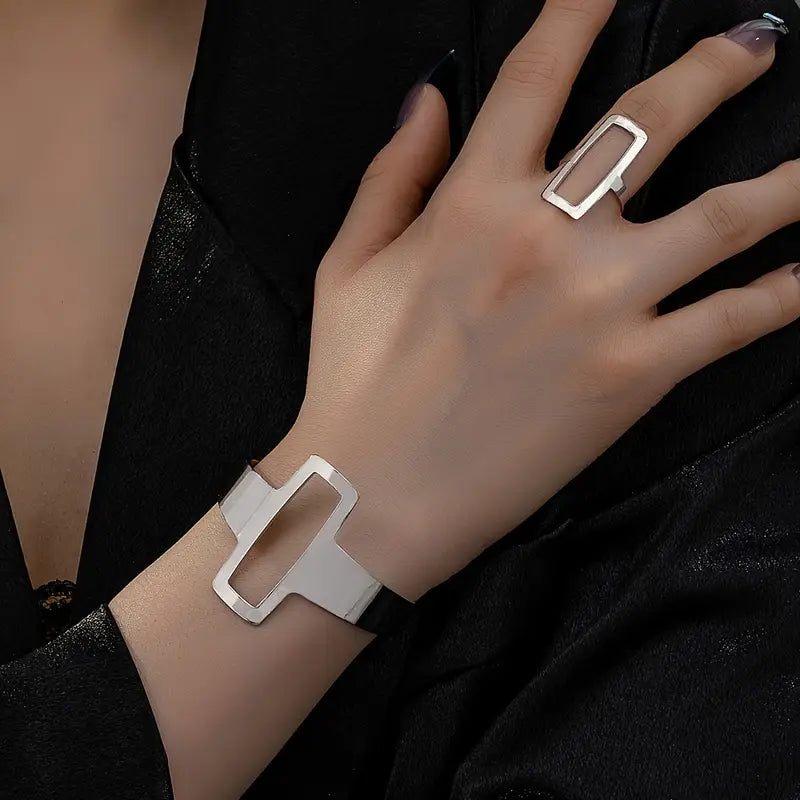 Bohemian holle geometrische manchet armband en ringset - Mode sieraden voor vrouwen
