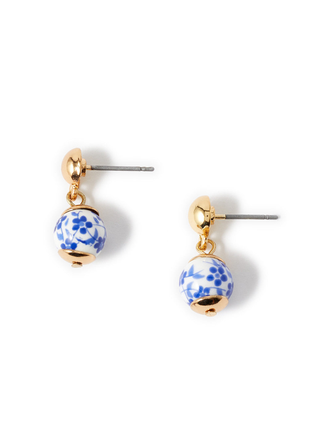 London Ceramic Beads – Drop Earrings – Geometric Blue Ceramic – 2cm Length