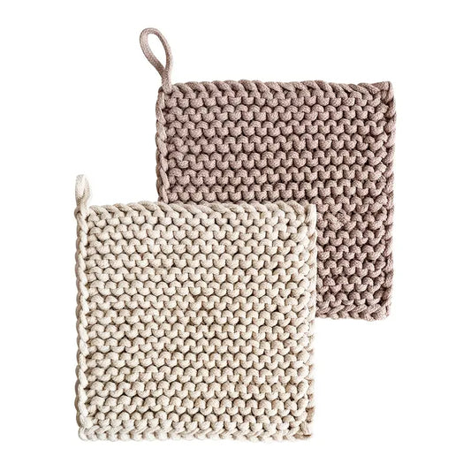 Handmade Woven Coasters - Crochet Bowl and Plate Mats - Khaki Set