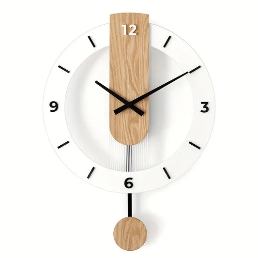 Silent Wooden Pendulum Clock - Acrylic Home Decor