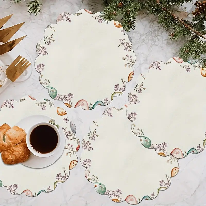 4PC Easter Lace Placemats – 15" Non-Slip Washable Mats with Floral Pattern