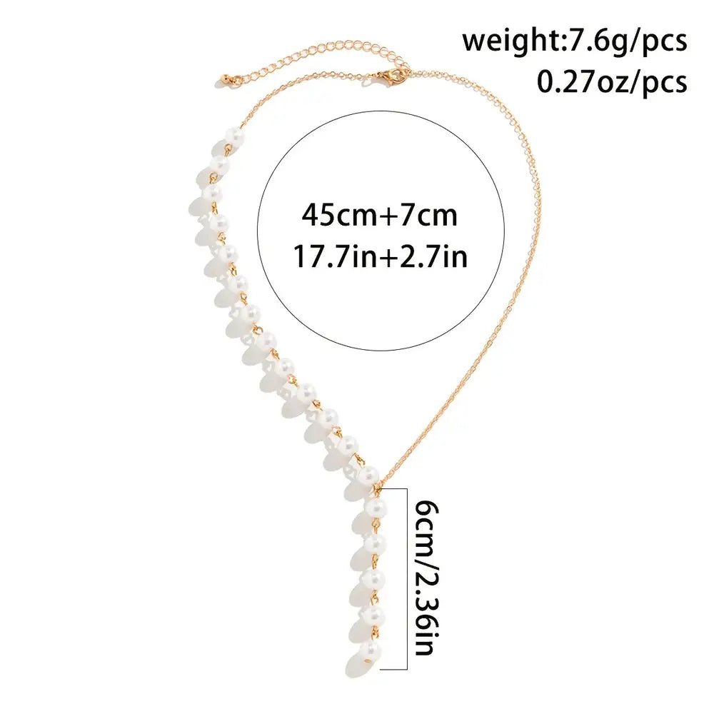 Elegant Faux Pearl Y-Necklace with Hollow Chain Design