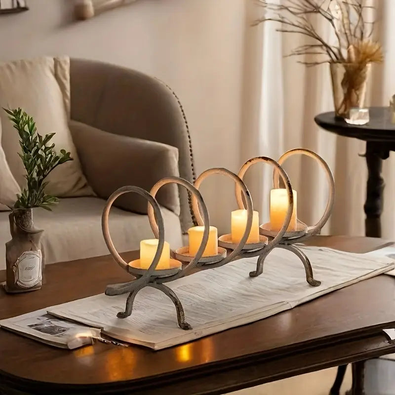 Rustic Farmhouse Candle Holder - 4 Head Metal Distressed Decor