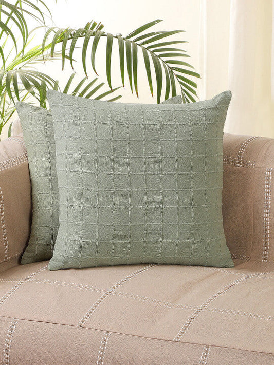 Set of 2 - Checked Accent Pillow Covers – Cotton Throw Pillow Cases – Zip Closure – 40x40 cm