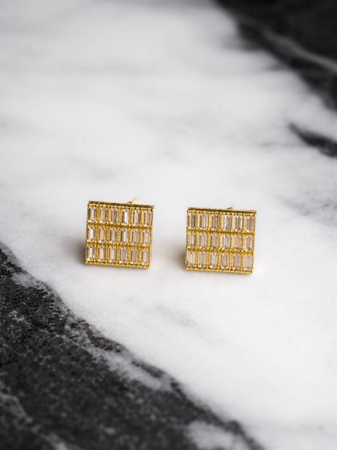 Square Stud Earrings – Rose Gold Plated – American Diamond – Post Back Fastening
