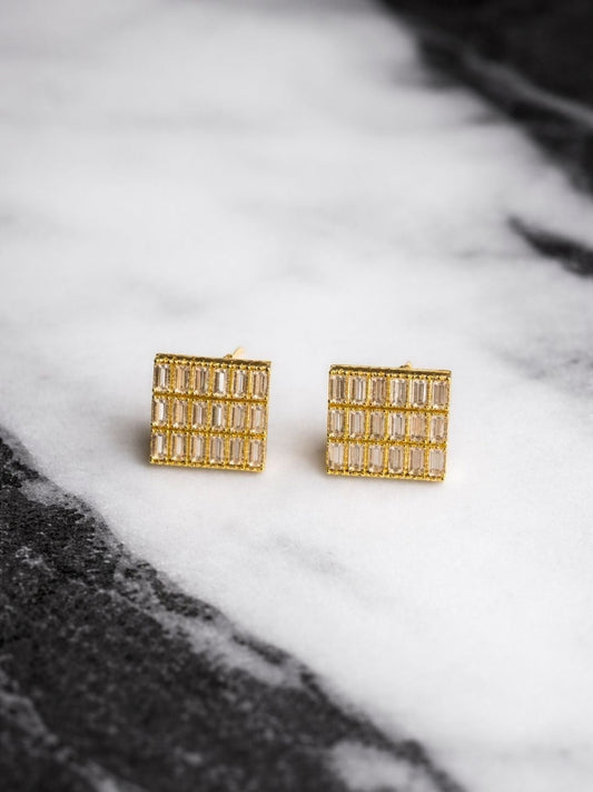 Square Stud Earrings – Rose Gold Plated – American Diamond – Post Back Fastening