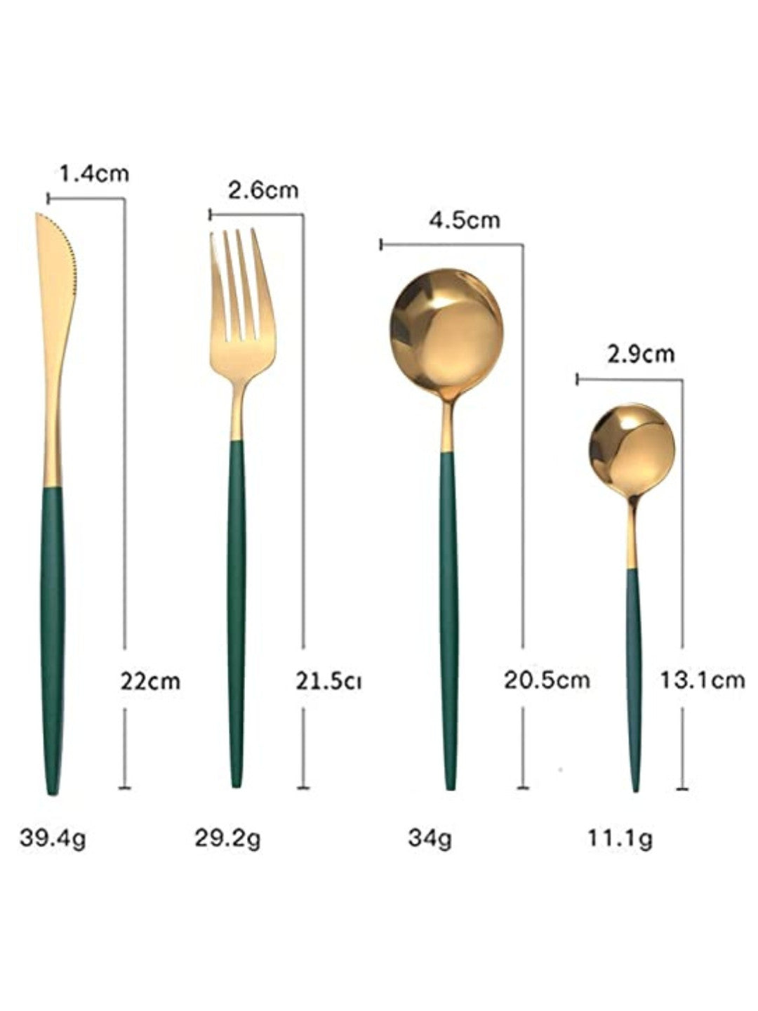 Green Stainless Steel Cutlery Set – 4-Piece Flatware – Solid Colour Finish – Place Setting