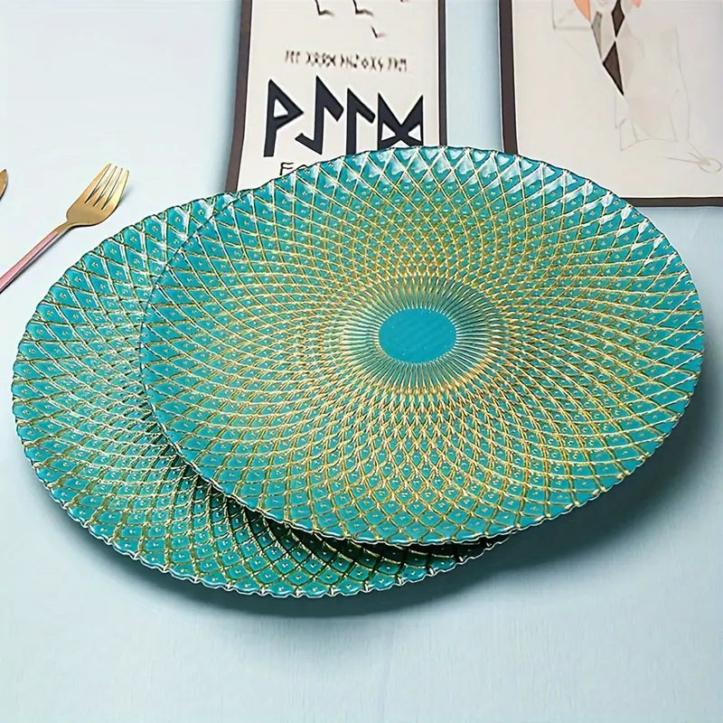 8-Inch Electroplated Glass Plate – Elegant Salad & Dessert Dish for Home