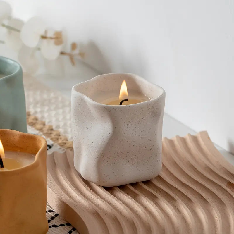 Nordic Ceramic Candle Holders – Minimalist Irregular Design in Macaron Colors