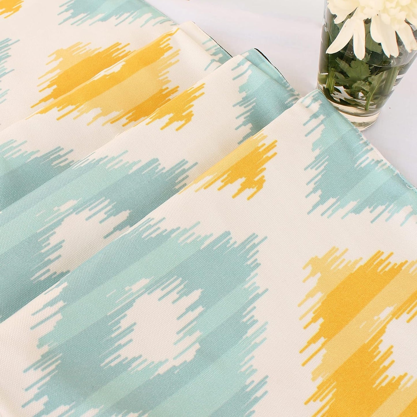 Wholesale Ikat Poly Cotton Table & Bed Runner – Yellow Teal Print – 13x60 Inch