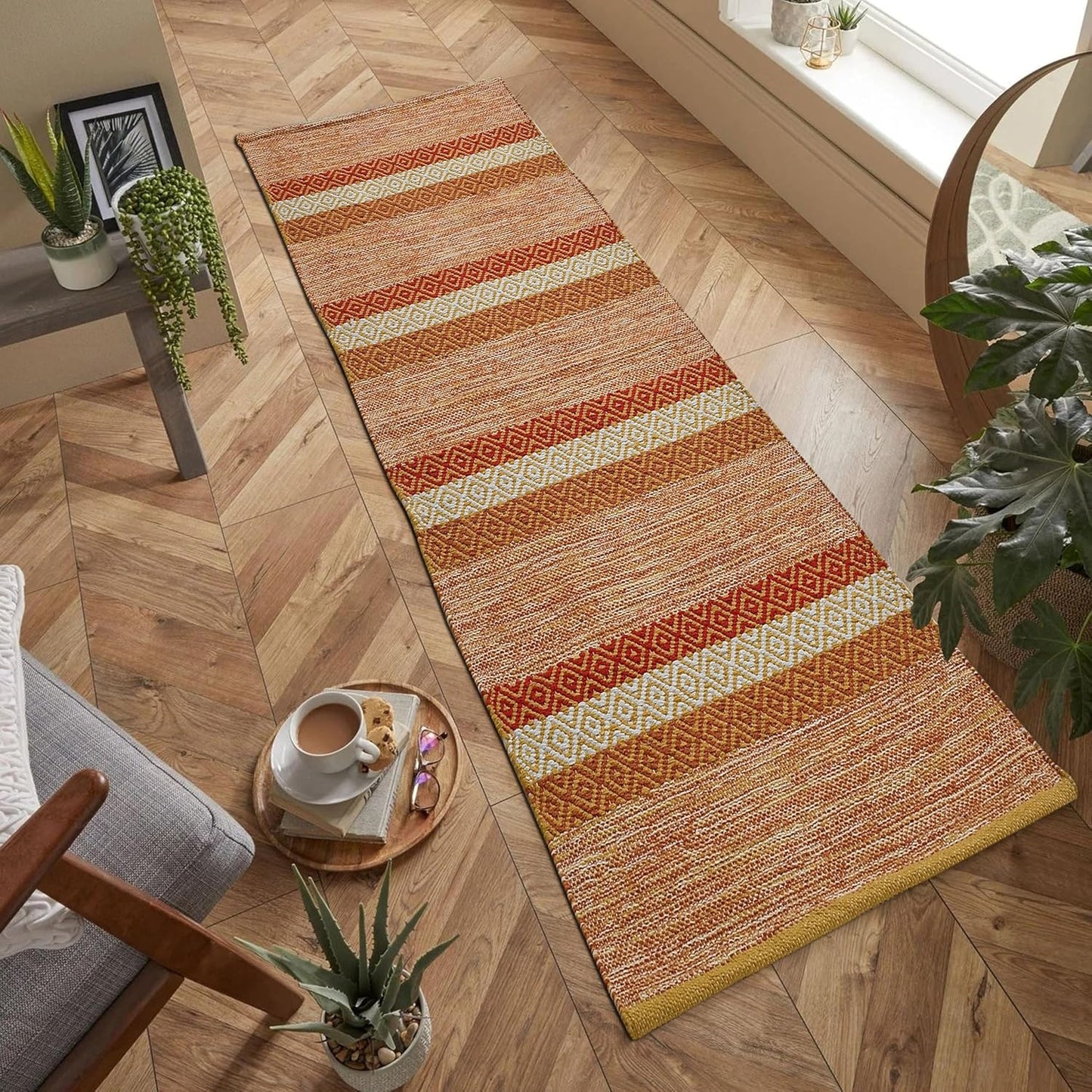 Hand Woven Cotton Rug – Tufted Diamond Pattern – 2x5 ft