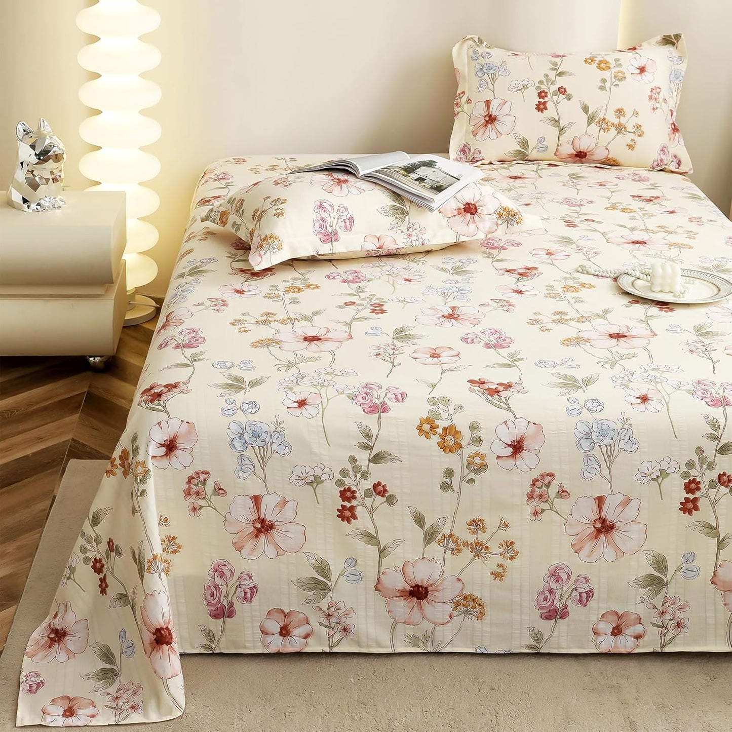 King Size Bedsheet - Cloud Cotton 300 TC - Floral Design, 2 Pillow Covers