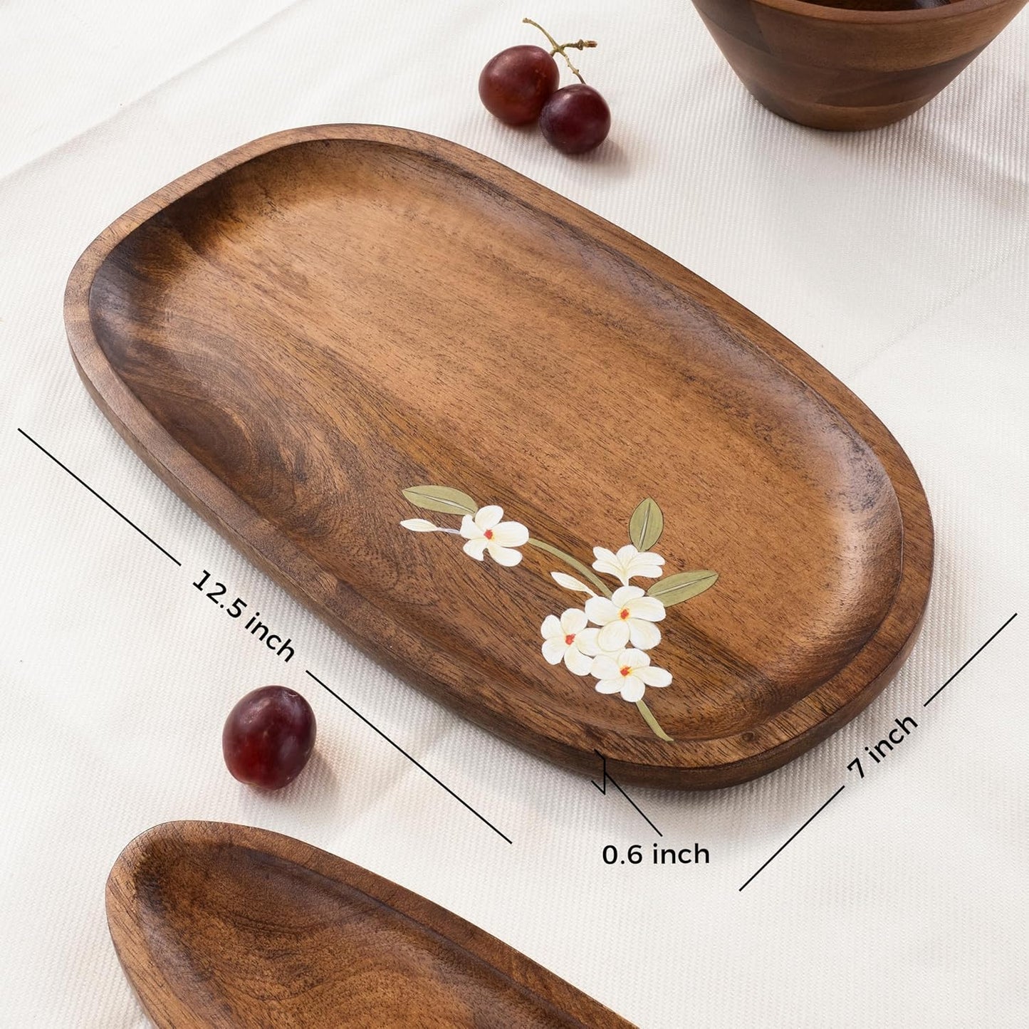 Hand-painted Mango Wood Serving Platter – Appetizer Tray – Artisanal Design – 12.5x7x0.6 in