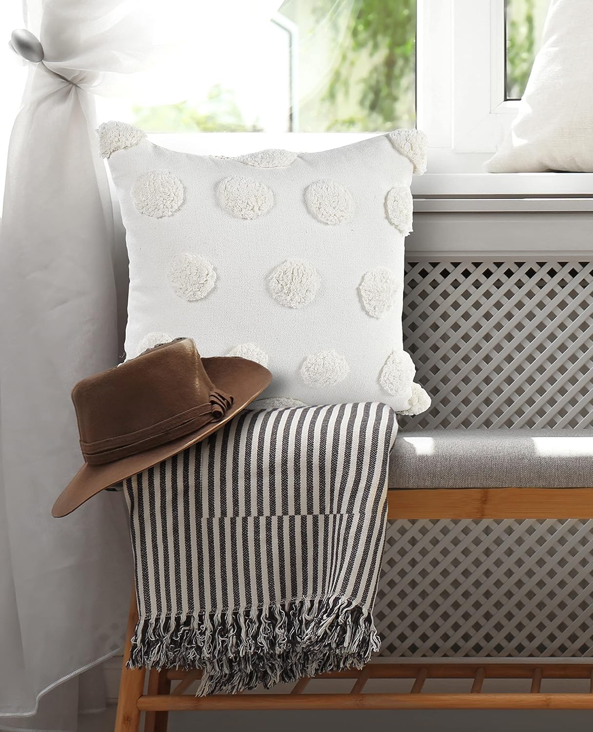 Wholesale Cotton Tufted Dots Cushion Cover – White Boho Style – 18x18 Inches
