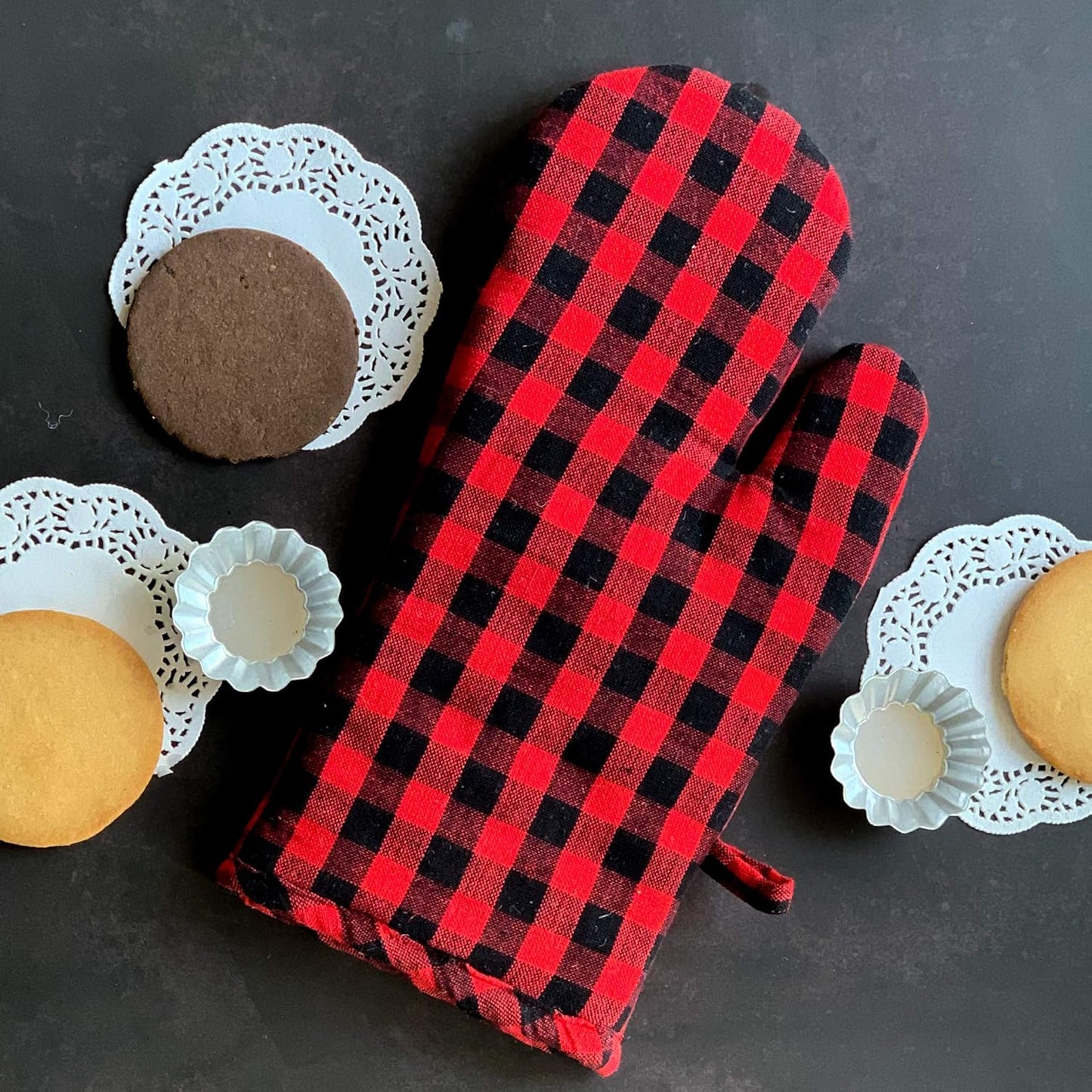 Red Checked Cotton Apron – Kitchen Apron Set – 100% Cotton – Apron & Oven Mitt