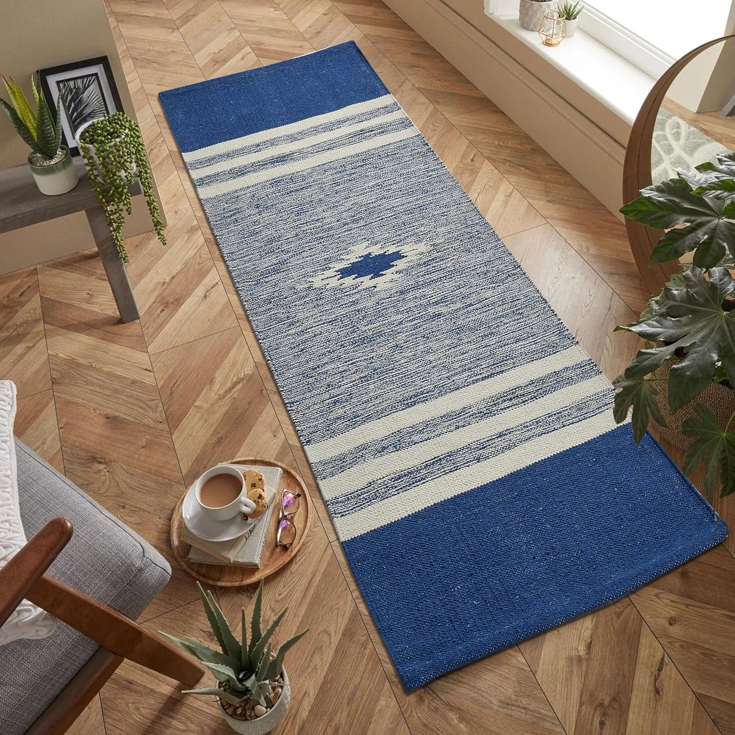 Hand Woven Cotton Rug Runner – Natural Fiber – 2x5 ft (60x152 cm) – Washable