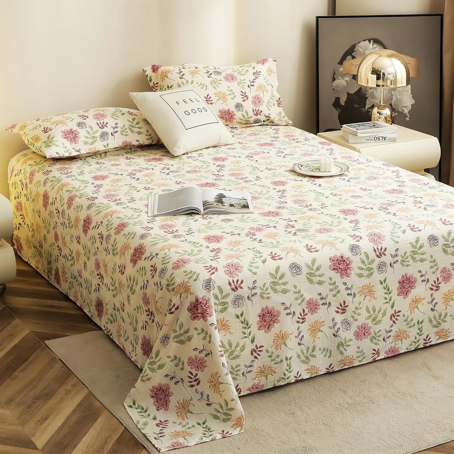 King Size Bedding Set - Cloud Cotton 300 TC - Floral Pattern 3-Piece