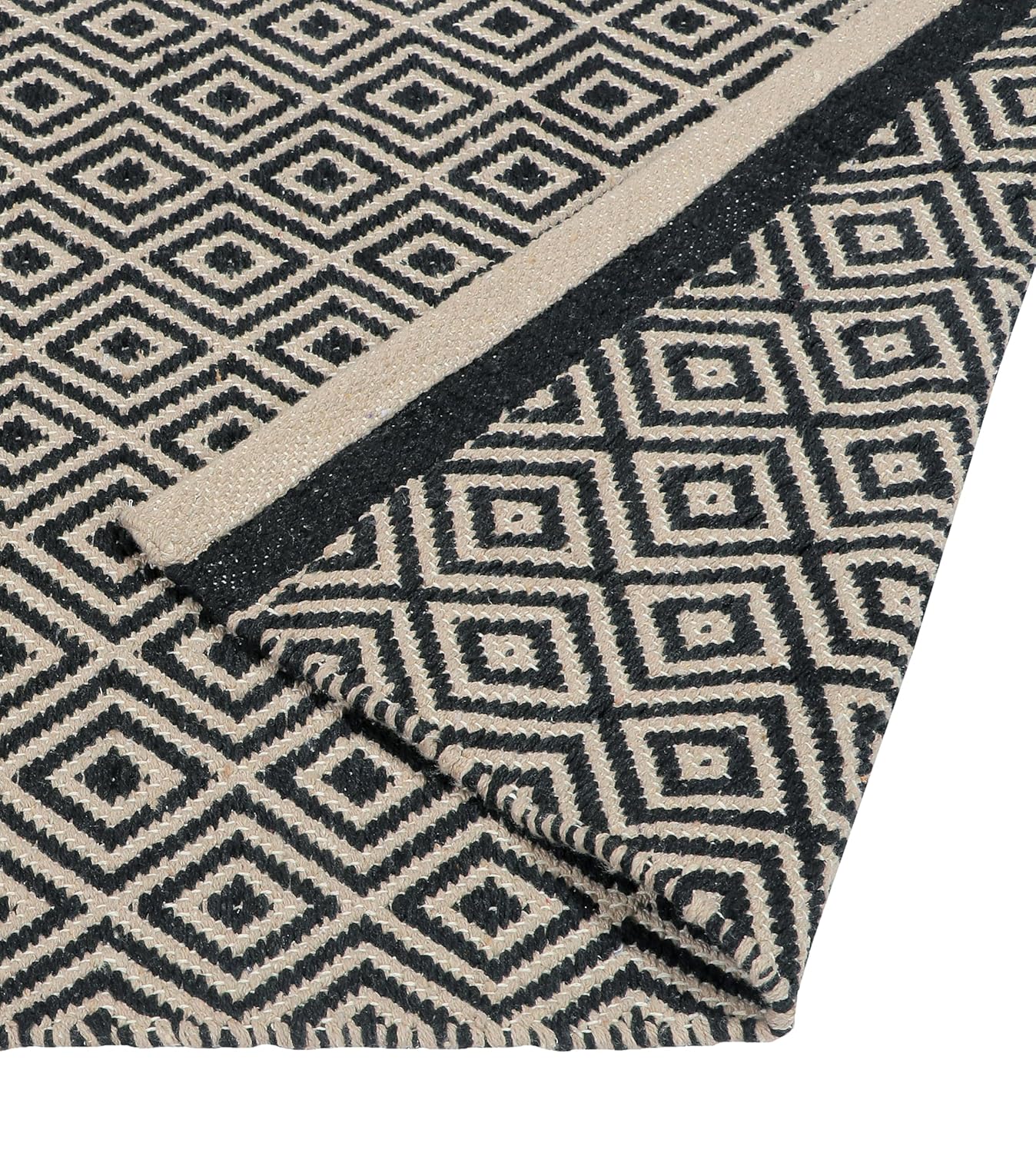 Natural Cotton Rug Runner – Hand Woven Diamond Design – 2x5 ft (60x152 cm)