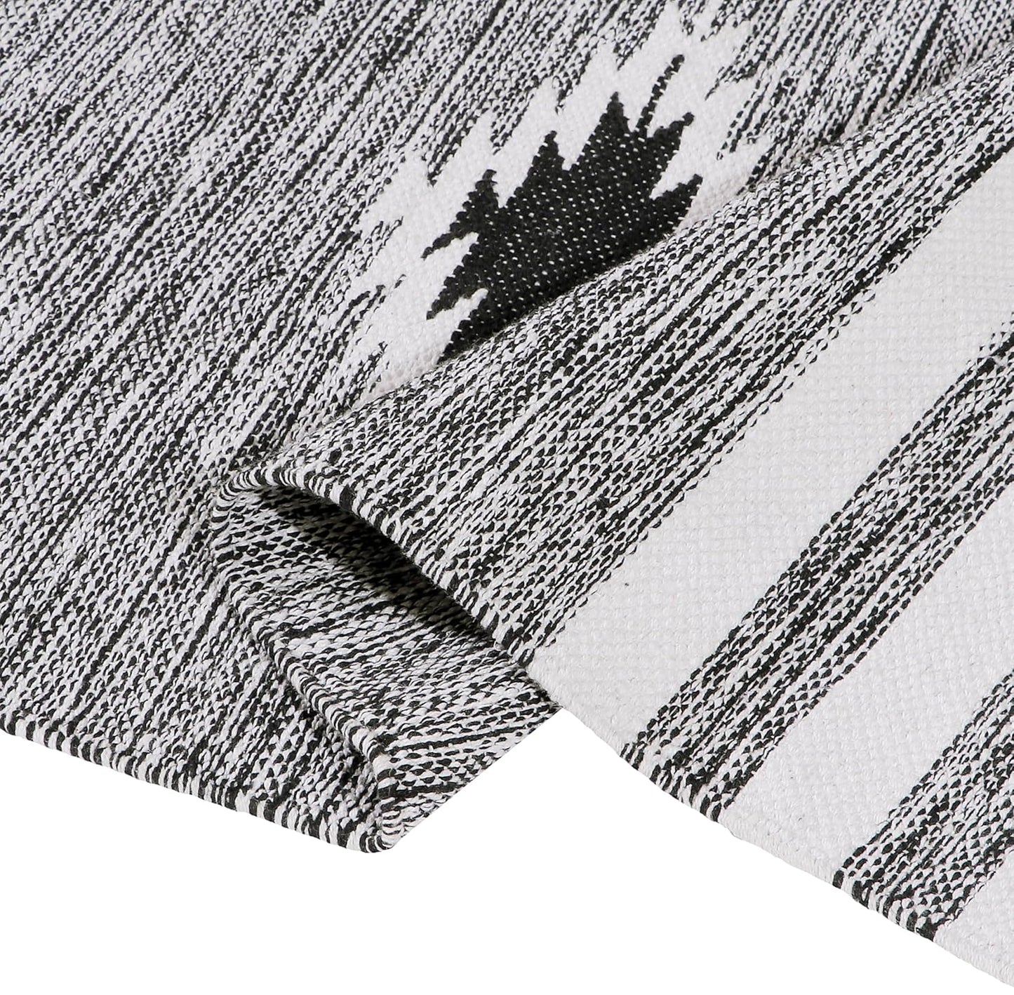 Hand-Woven Cotton Rug Runner – Natural Organic, Black – 2x5 ft (60x152 cm)