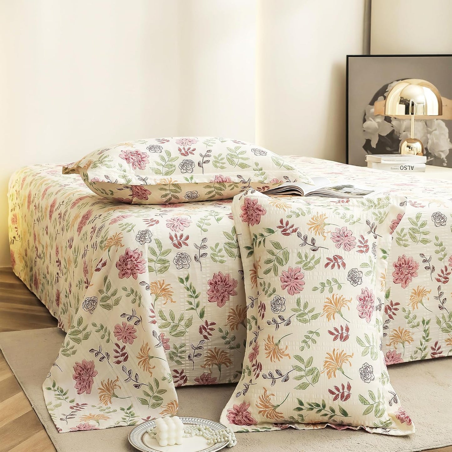King Size Bedding Set - Cloud Cotton 300 TC - Floral Pattern 3-Piece