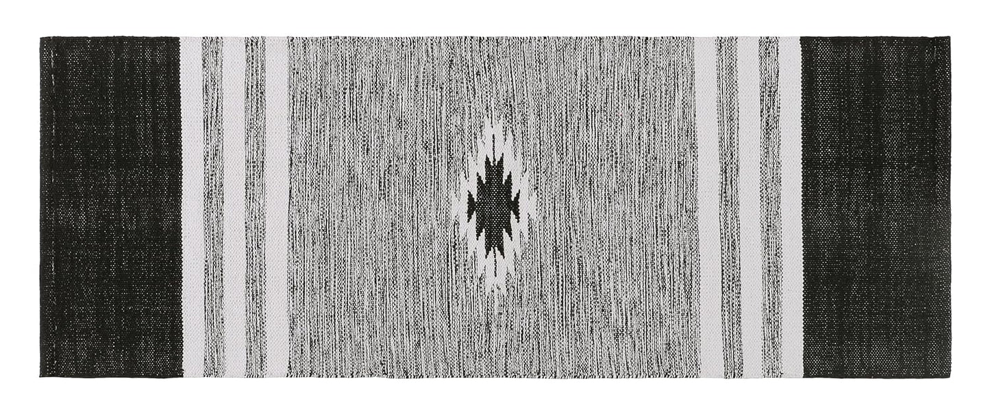 Hand-Woven Cotton Rug Runner – Natural Organic, Black – 2x5 ft (60x152 cm)