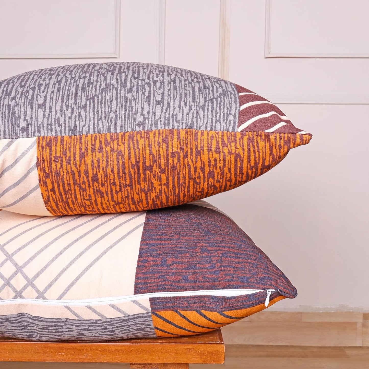 Wholesale Cushion Covers – Polycotton Geometric Patchwork – 16x16 Inches, Set of 5