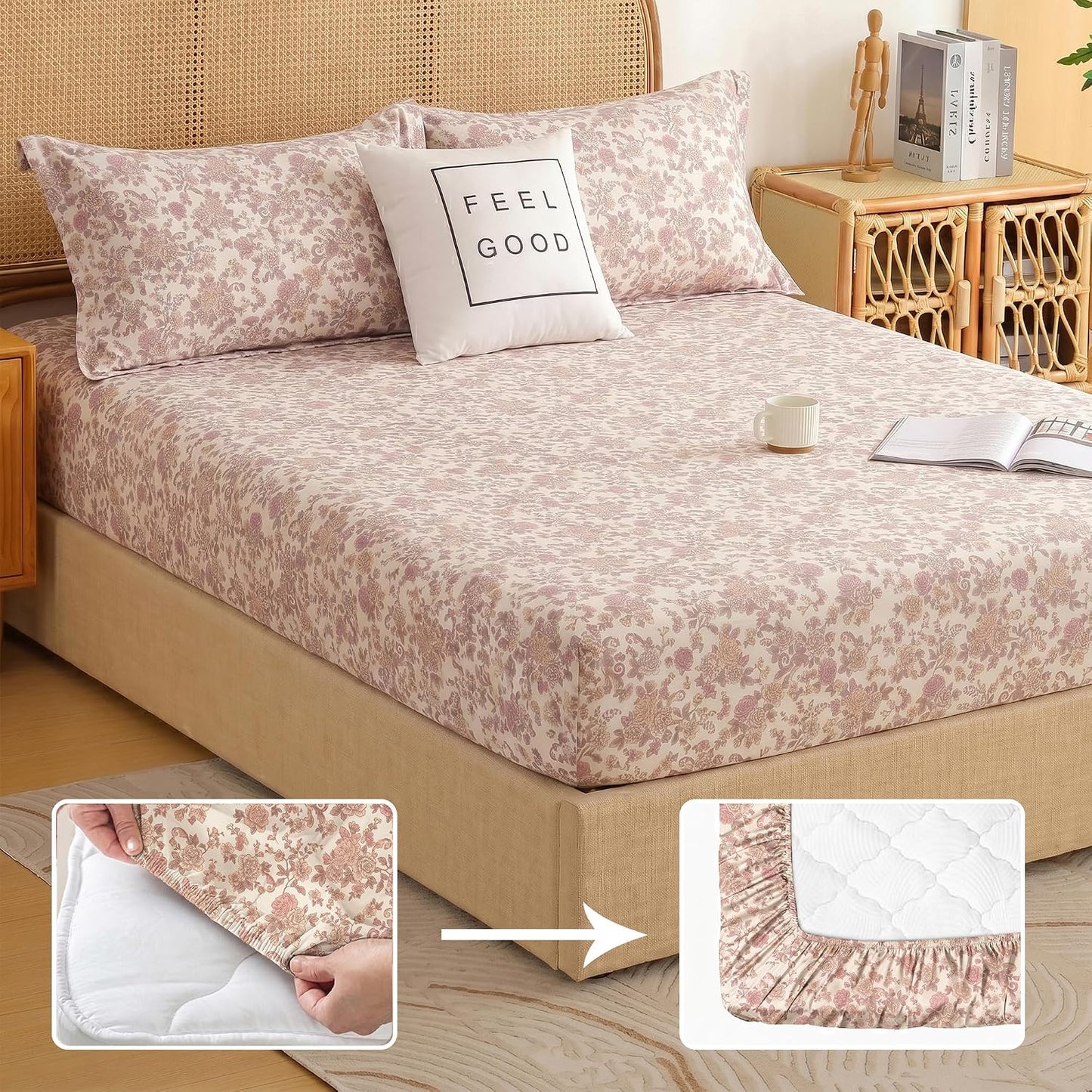 Bedsheet | Elastic Fitted Cotton Fabric | King (182x198cm), 3pc Set | 240 TC