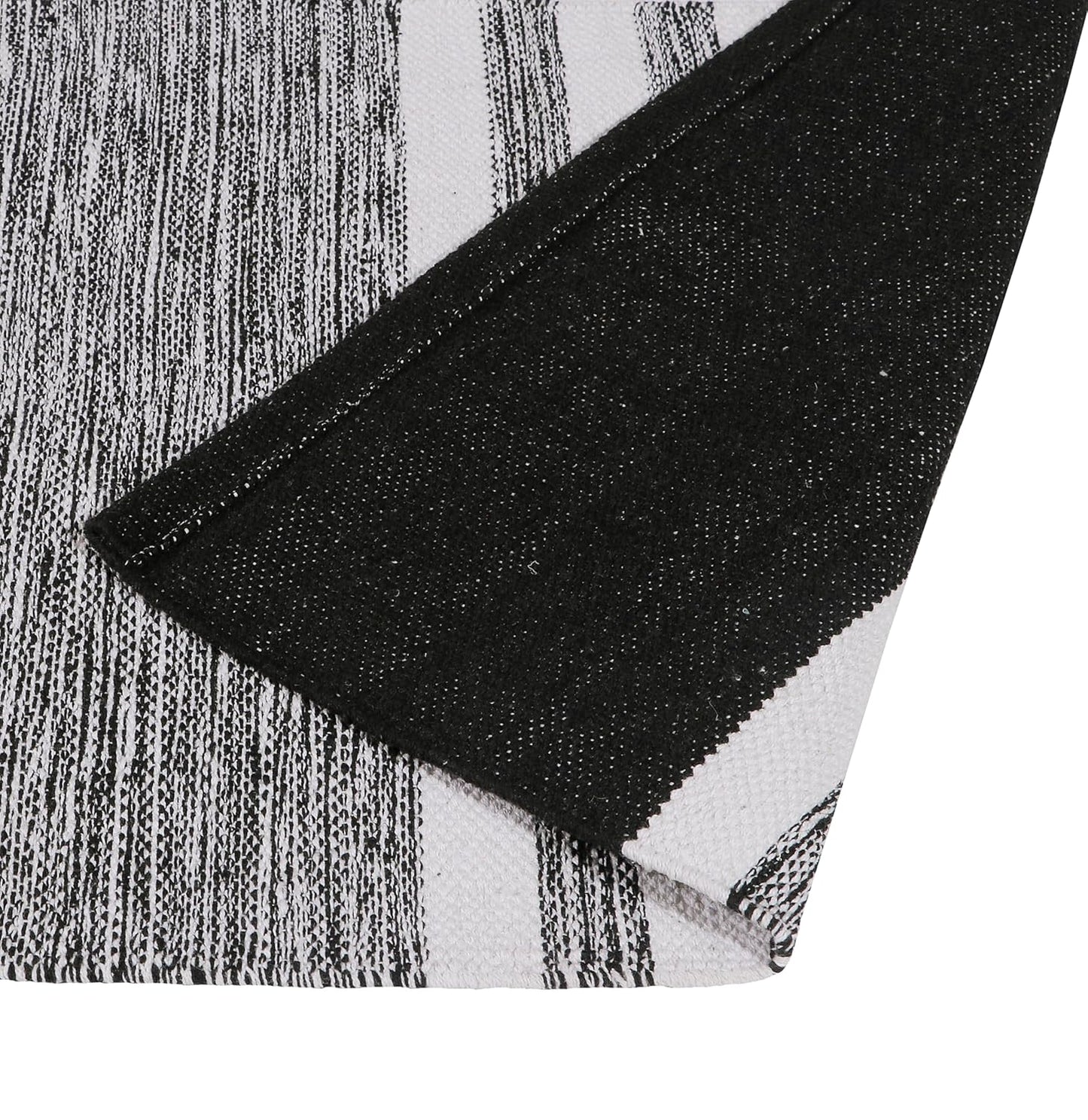 Hand-Woven Cotton Rug Runner – Natural Organic, Black – 2x5 ft (60x152 cm)