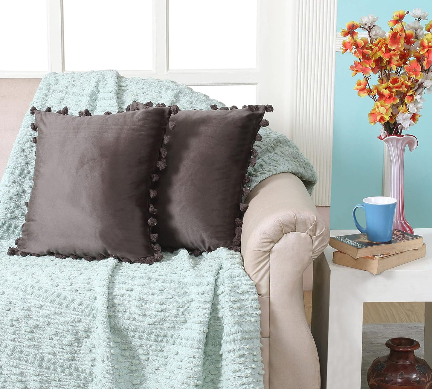 Pillow Cover – Velvet Tassel Fringe – 12x12 Inch (2-Pack) – Wholesale