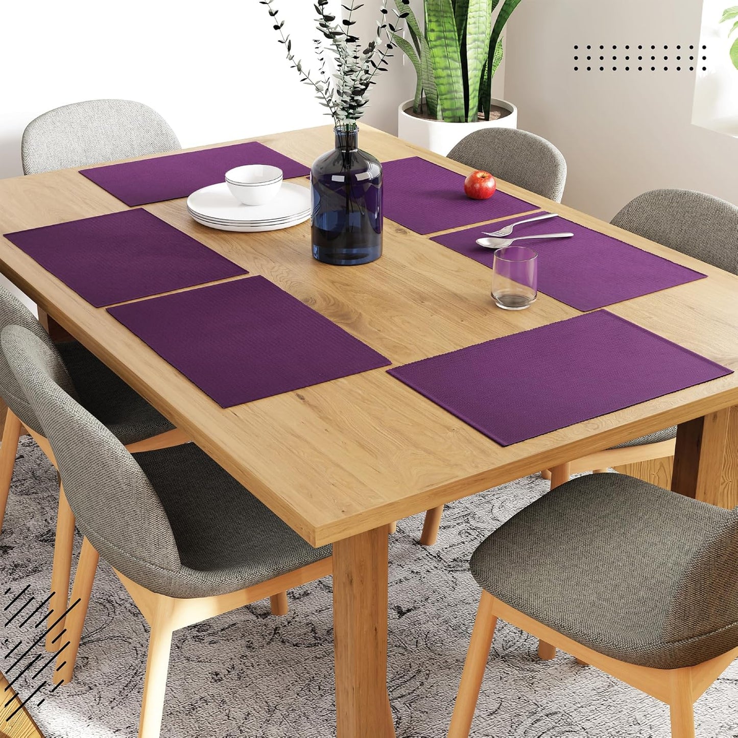 Dining Table Mats – Ribbed Cotton, Heat-Resistant – 48x32 cm, Set of 6