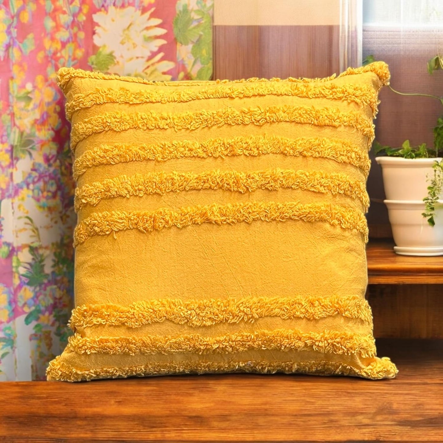 Tufted Cushion Cover – 100% Cotton Boho Style – 16x16 inch (Wholesale)