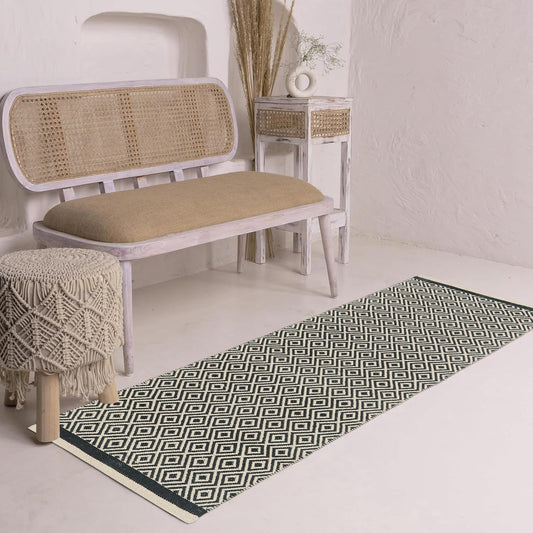 Natural Cotton Rug Runner – Hand Woven Diamond Design – 2x5 ft (60x152 cm)