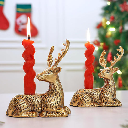 Wholesale Deer Figurine Candle Holders – Antique Gold Aluminium – Set of 2