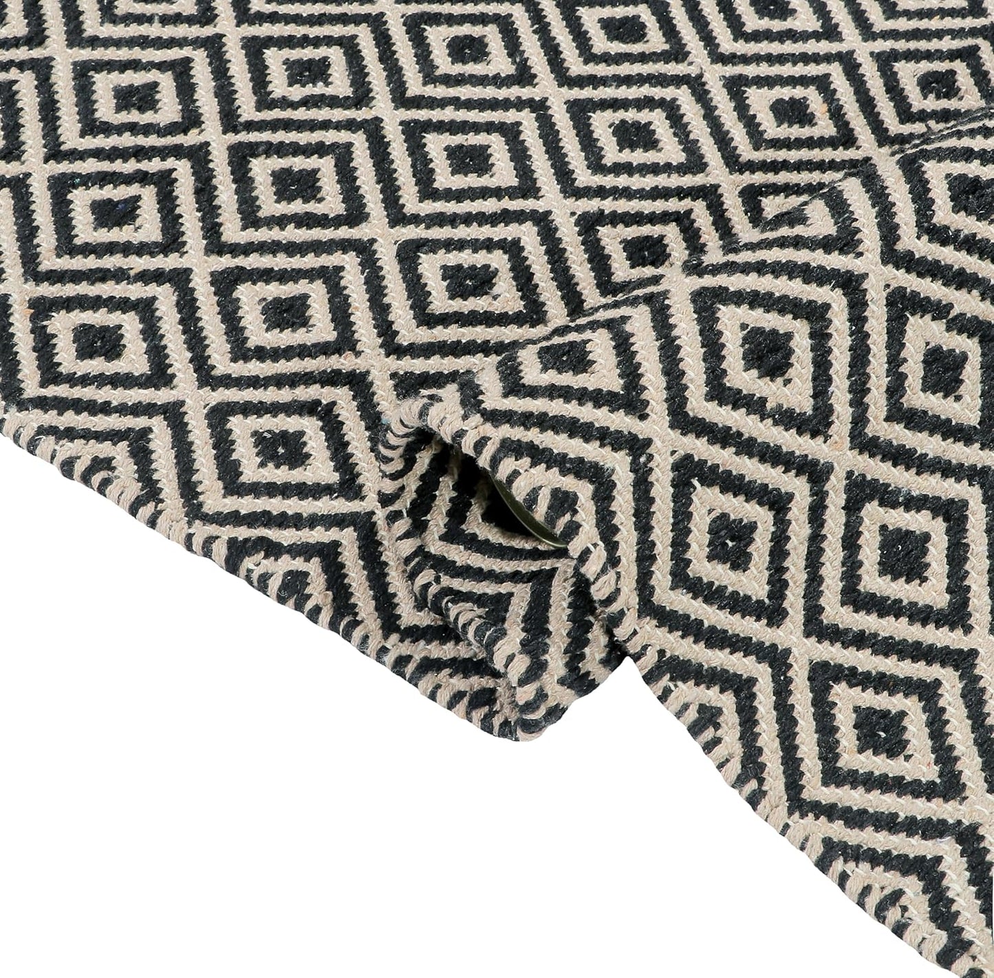 Natural Cotton Rug Runner – Hand Woven Diamond Design – 2x5 ft (60x152 cm)