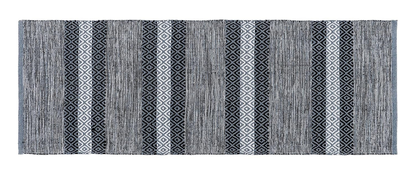 Cotton Floor Runner – Hand Woven Organic – 2x5 ft (60x152 cm) – Grey Diamond Pattern