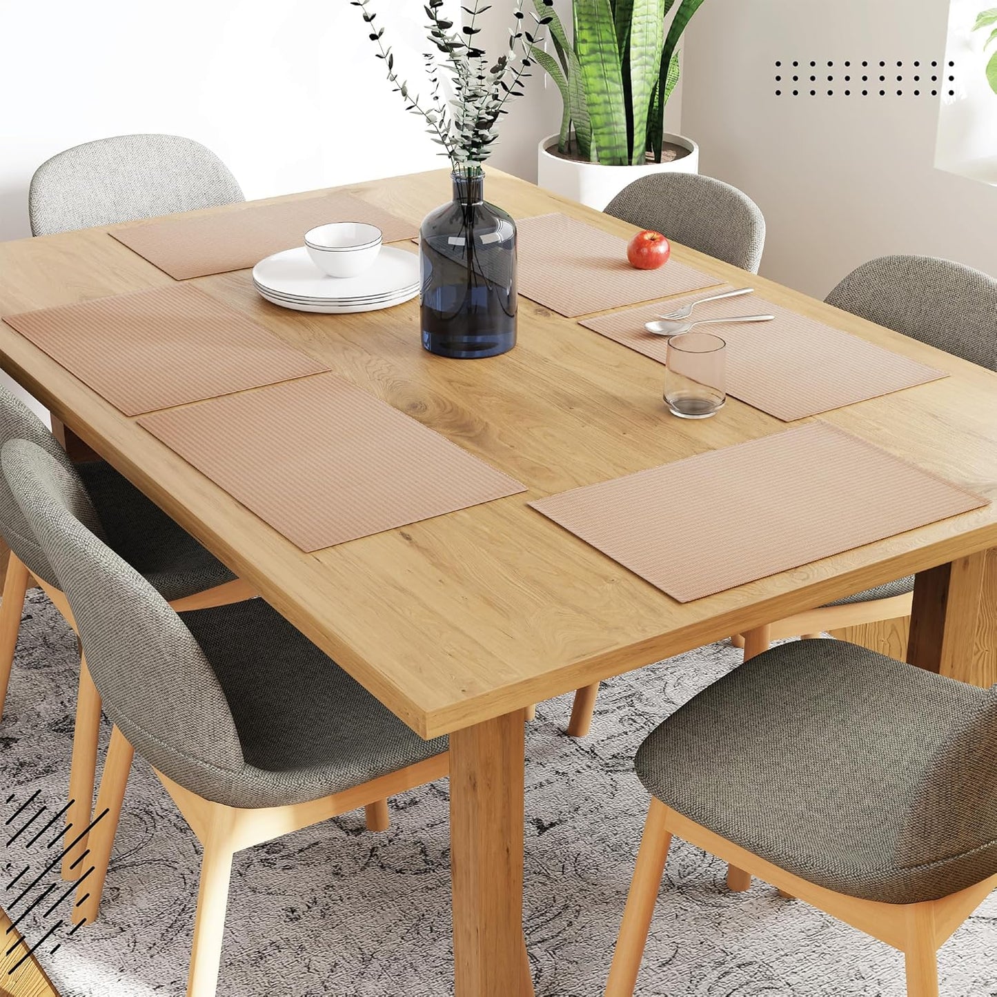 Dining Table Mats – Heat-Resistant Ribbed Cotton – Set of 6 (48x32 cm)