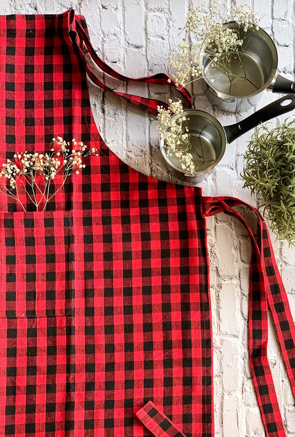 Red Checked Cotton Apron – Kitchen Apron Set – 100% Cotton – Apron & Oven Mitt