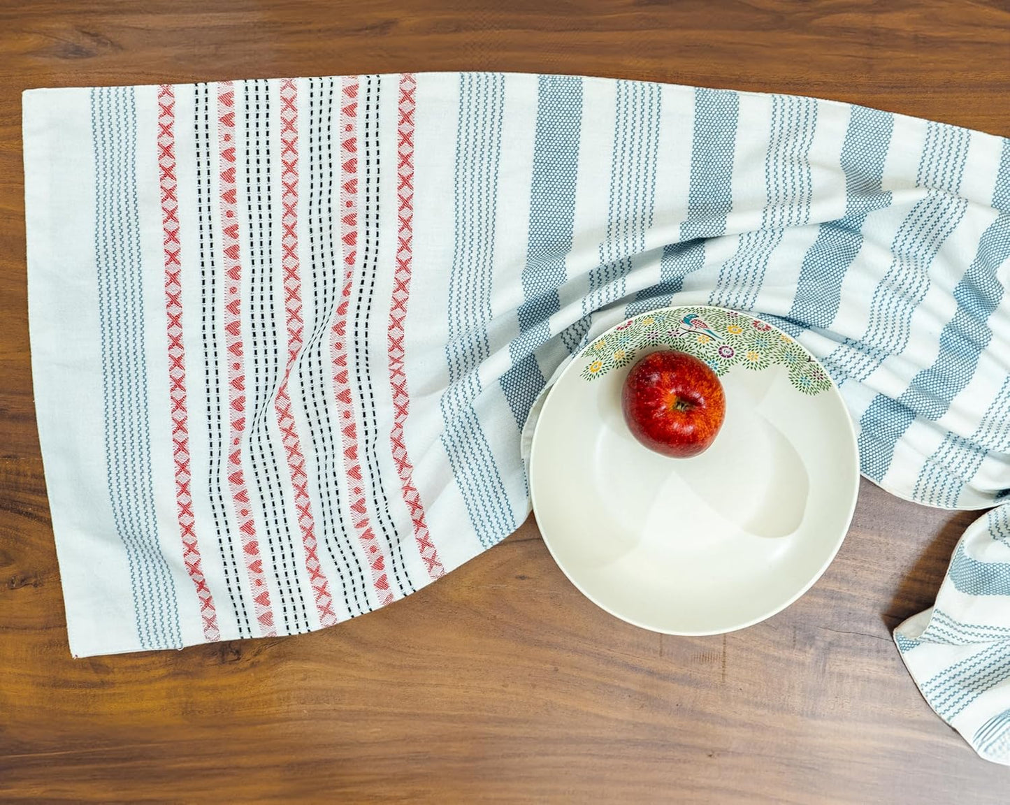 Dining Table Runner – 100% Cotton Woven – 15x76 Inch (4-6 Seater) – Red-Grey