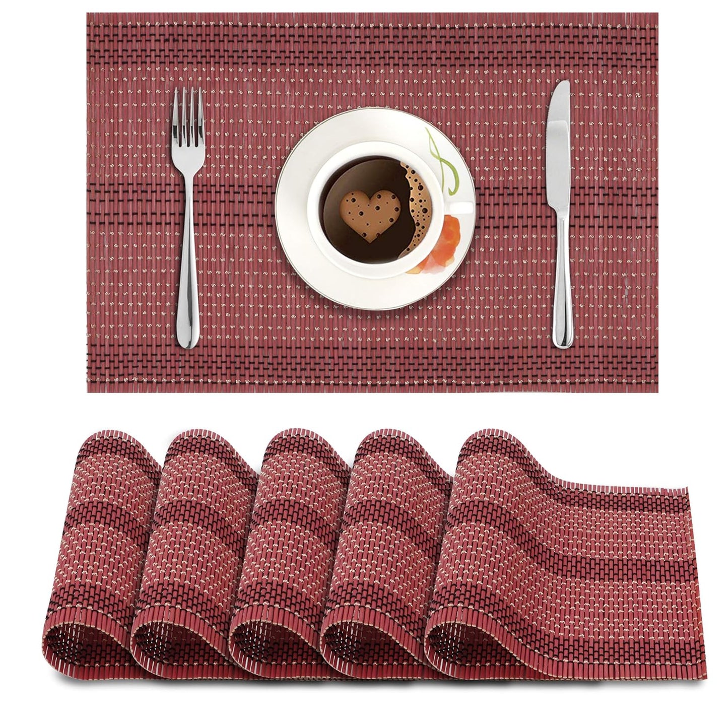 Dining Table Placemats – Heat Resistant Bamboo – 45x30 cm, Set of 6