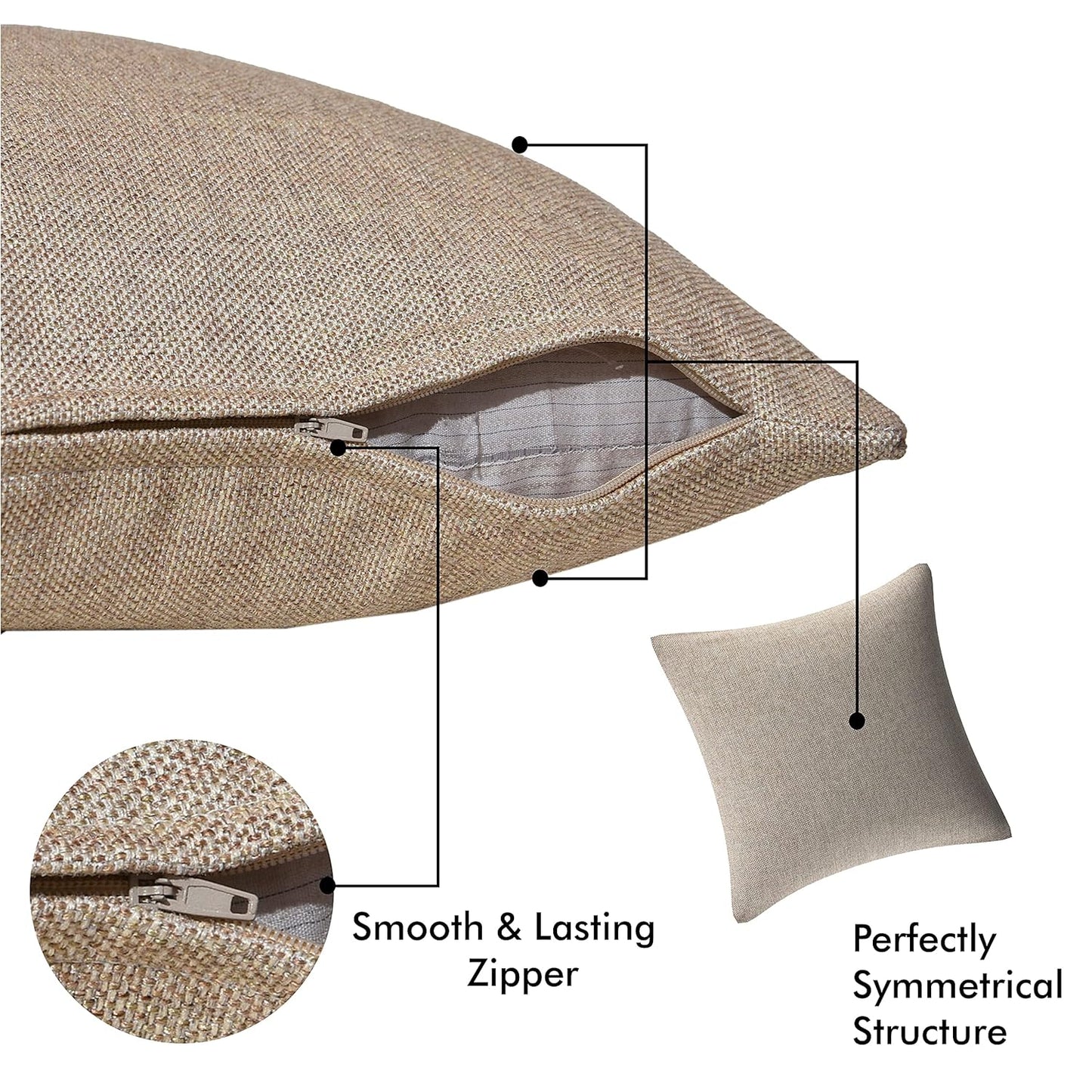 Set of 5 - Textured Accent Cushion Covers – Home Decor Textiles – Jute Weave – 16x16 In