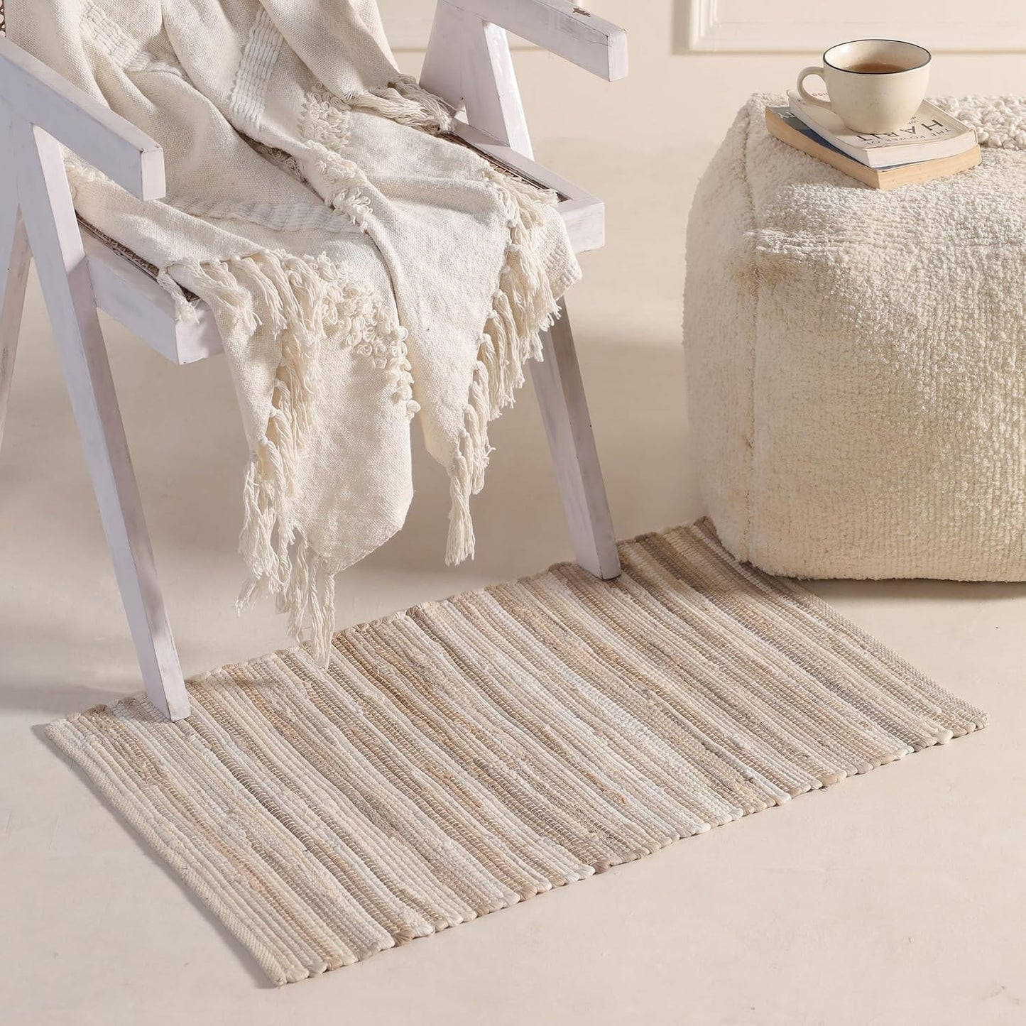 Chindi Area Rug – Recycled Cotton Blend – Reversible Striped – 20x32 Inch