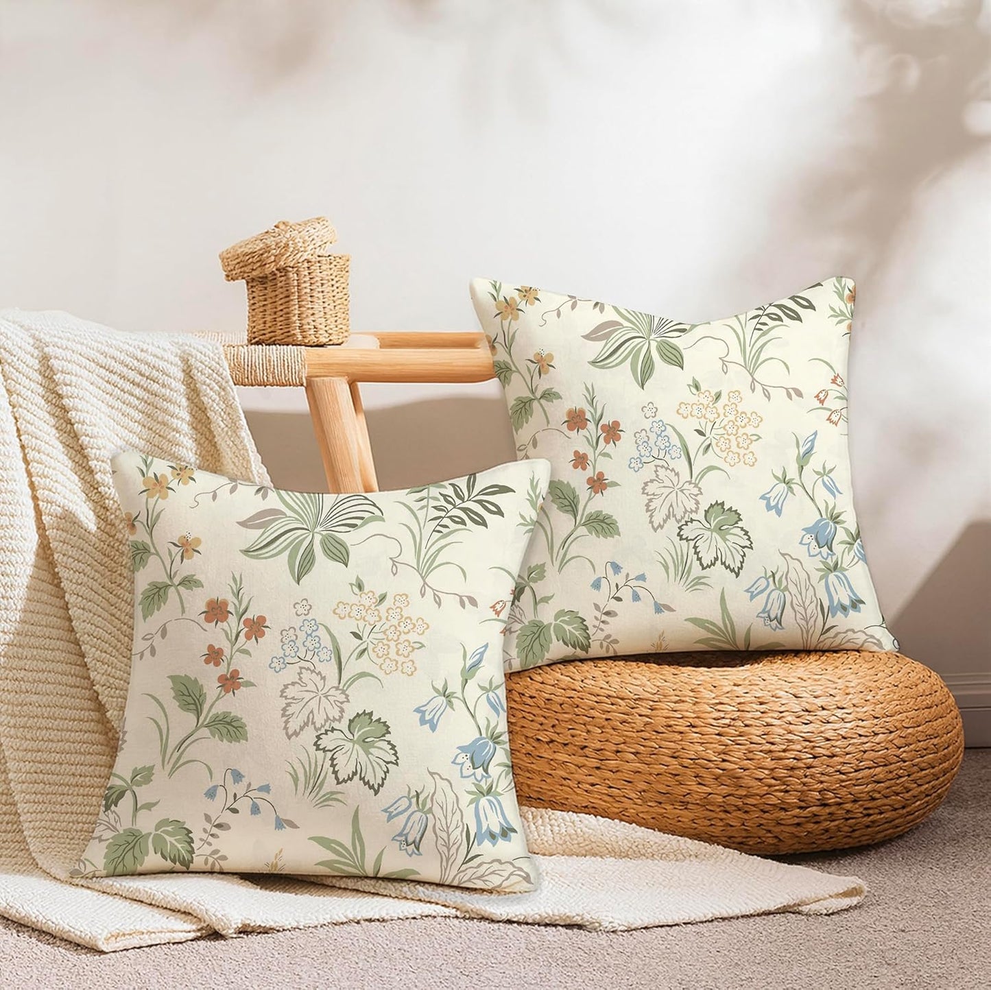 Cushion Covers – Organic Cotton Jute, Hand Block Printed – 16x16 Inch, Set of 2