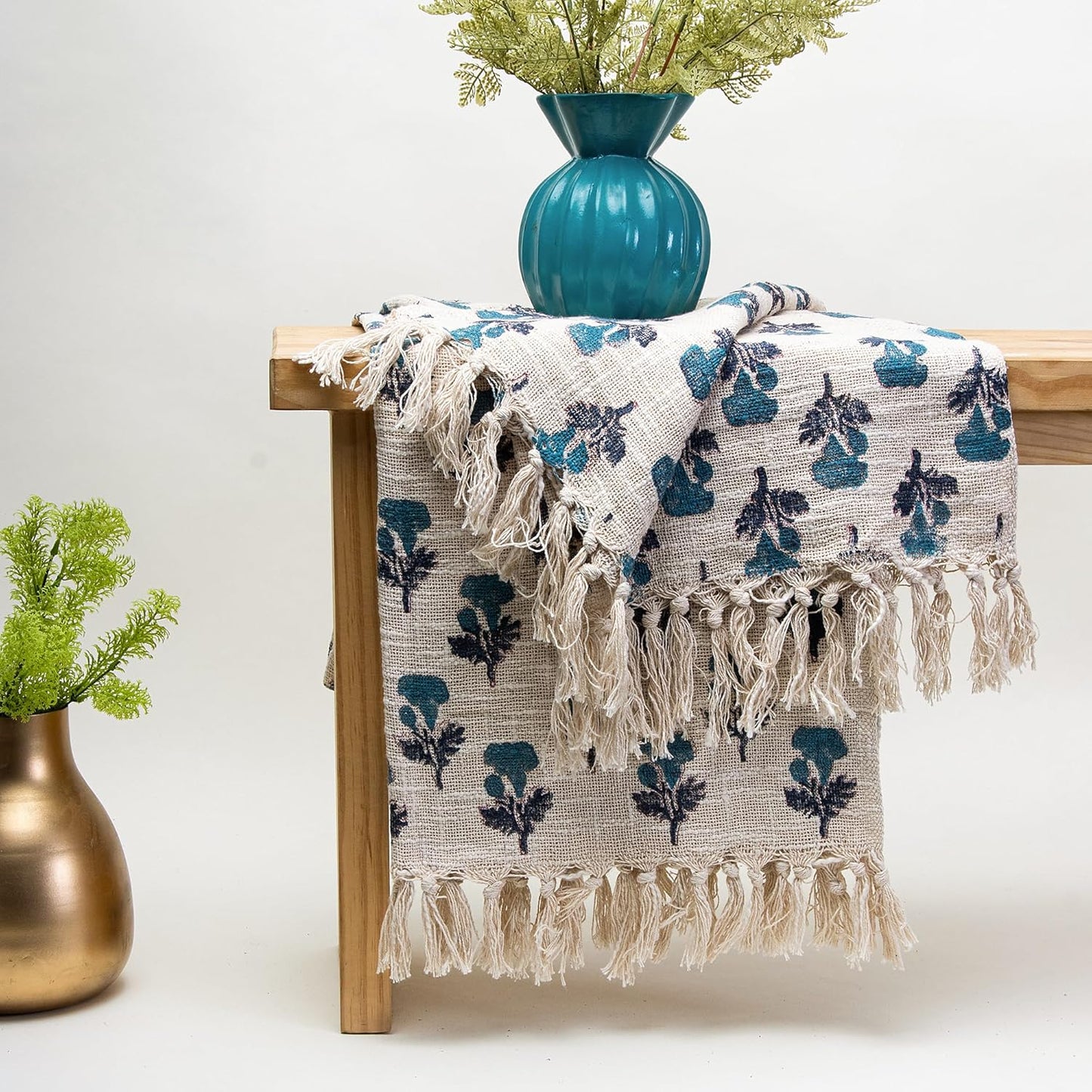 Blue Printed Throw Blanket – 100% Cotton – 50x70 in – Machine Washable