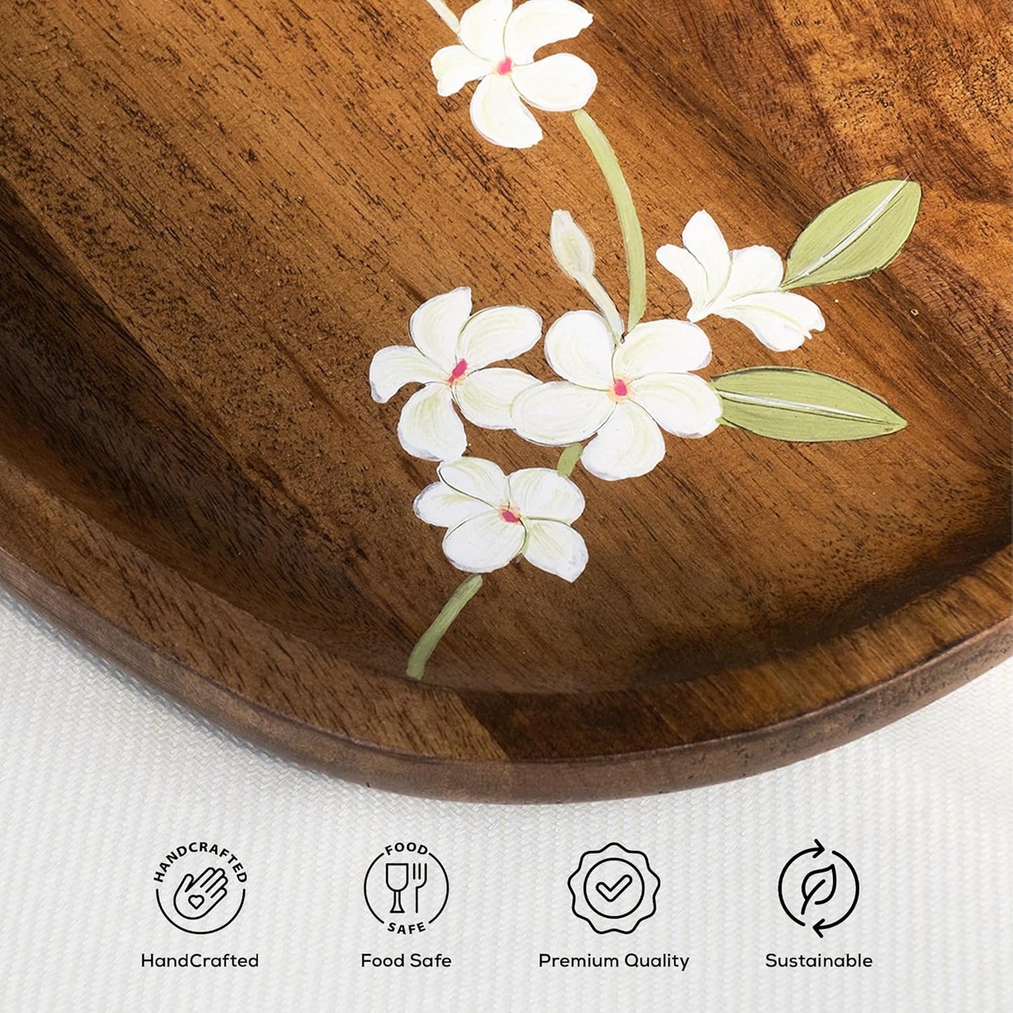 Hand-painted Oval Platter – Mango Wood Serving Tray – Artisan Crafted – 13x10x0.6 in